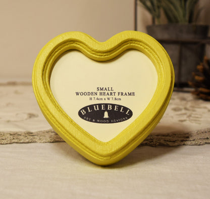 Yellow Heart Shaped Wooden Photo Frame 4"x4", 3"x3"