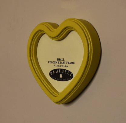 Yellow Heart Shaped Wooden Photo Frame 4"x4", 3"x3"