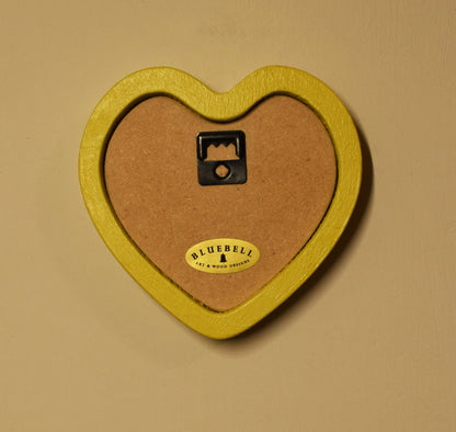 Yellow Heart Shaped Wooden Photo Frame 4"x4", 3"x3"