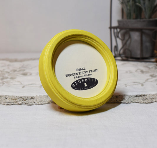 Yellow Round Shaped Wooden Photo Frame 8”x8”, 7”x7”, 6"x6", 5"x5", 4"x4", 3"x3", 2.5"x2.5"