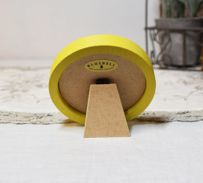 Yellow Round Shaped Wooden Photo Frame 8”x8”, 7”x7”, 6"x6", 5"x5", 4"x4", 3"x3", 2.5"x2.5"