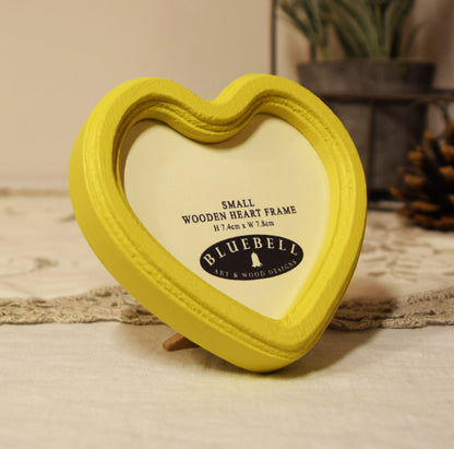 Yellow Heart Shaped Wooden Photo Frame 4"x4", 3"x3"