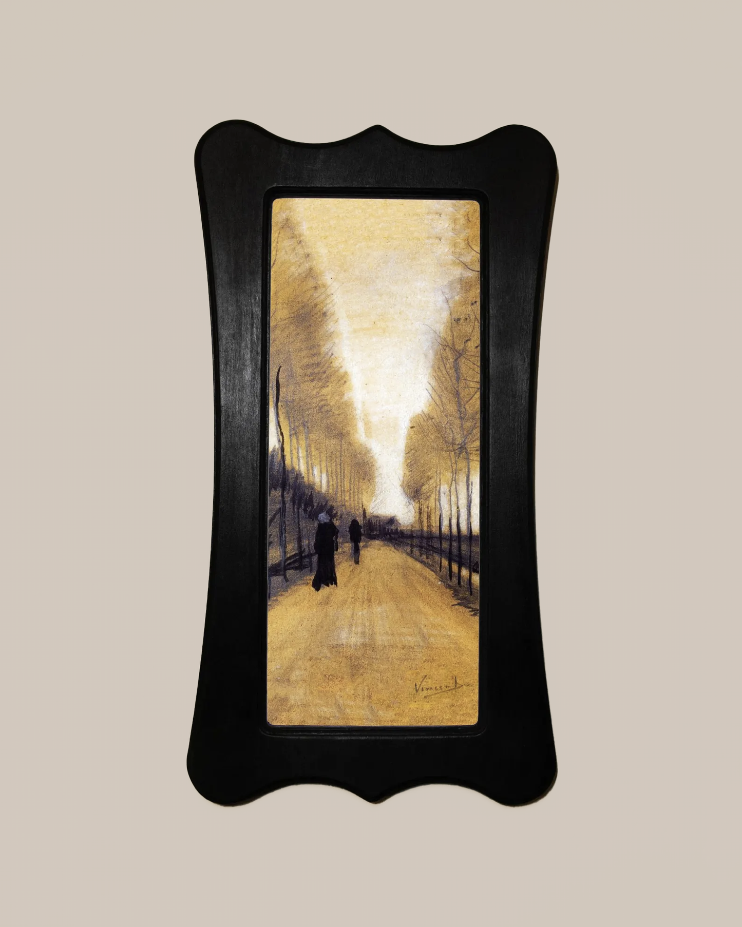 Alley Bordered By Trees Vincent Van Gogh Black Art Nouveau Shaped Wooden Framed Classic Art Print 4.75"x9", 7.5"x13.5"