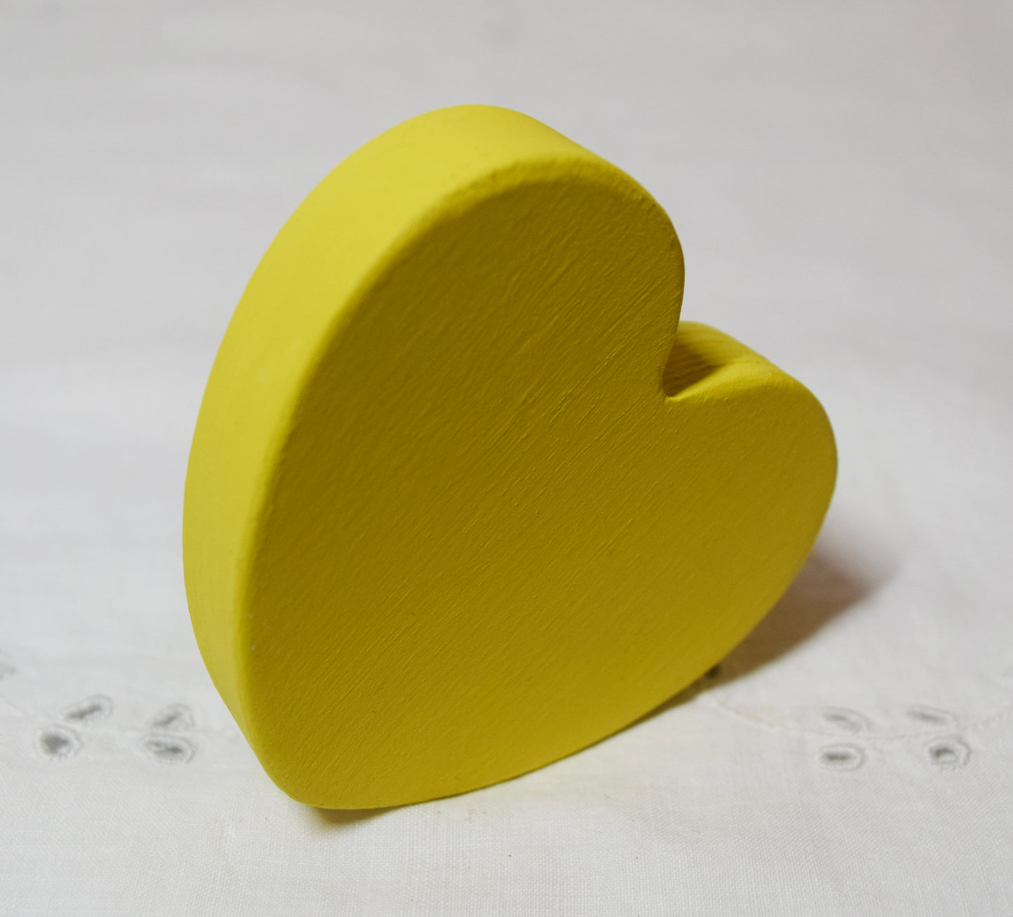 Yellow Wooden Love Heart Shelf Sitter Ornament 3"x3", 2"x2"
