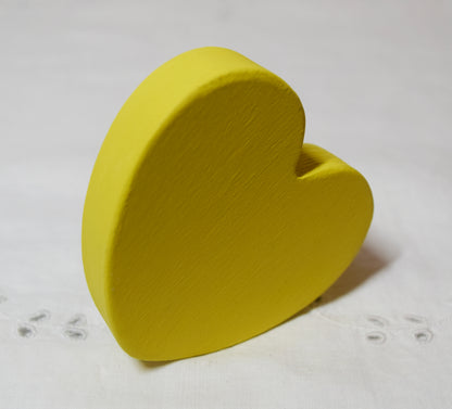 Yellow Wooden Love Heart Shelf Sitter Ornament 3"x3", 2"x2"