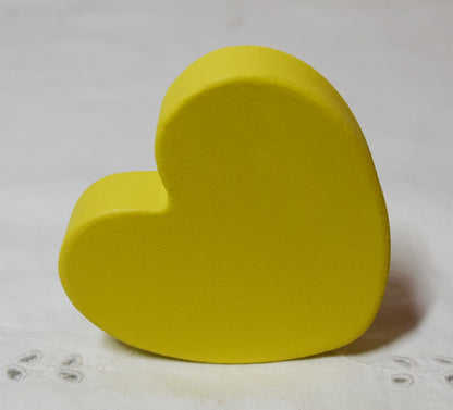 Yellow Wooden Love Heart Shelf Sitter Ornament 3"x3", 2"x2"