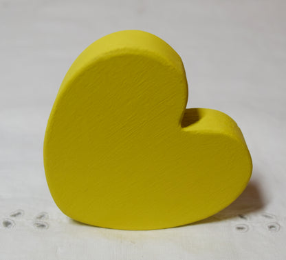 Yellow Wooden Love Heart Shelf Sitter Ornament 3"x3", 2"x2"