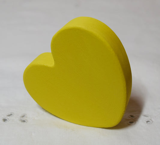 Yellow Wooden Love Heart Shelf Sitter Ornament 3"x3", 2"x2"