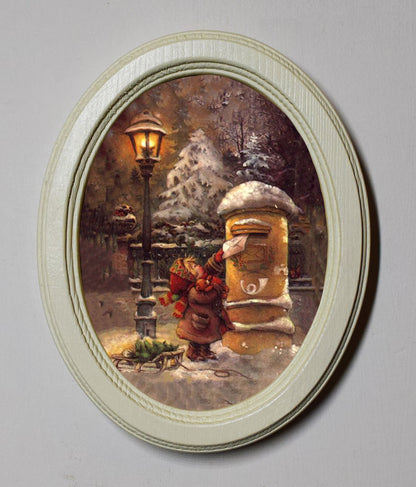 Letter to Santa Ivory Oval Wooden Framed Christmas Art Print 3"x4"