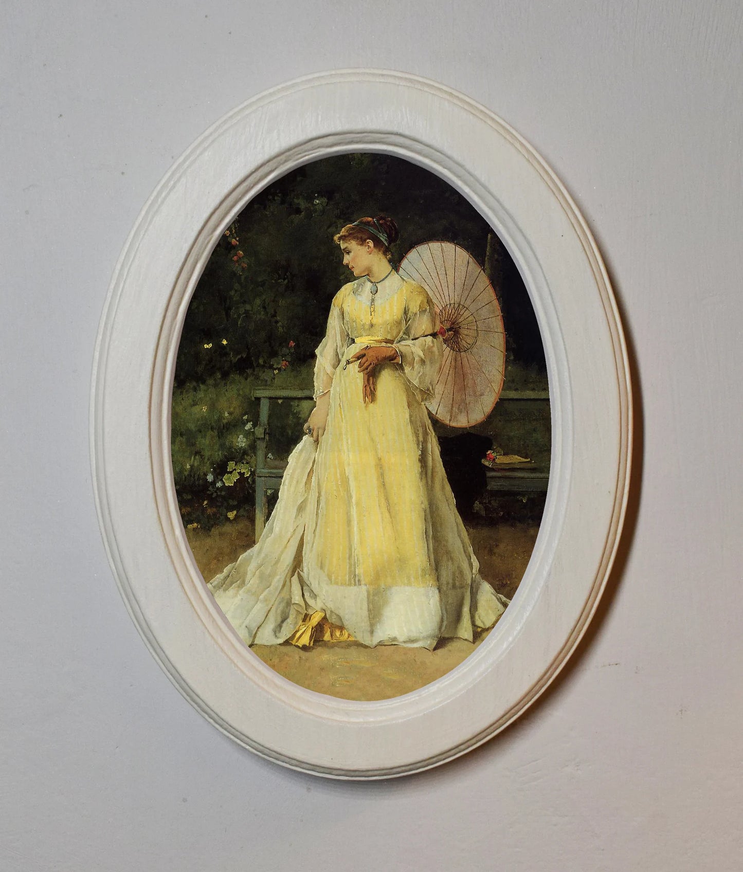 In The Country Alfred Stevens Ivory Oval Wooden Framed Classic Art Print 3"x4", 3.5"x5", 4"x6"