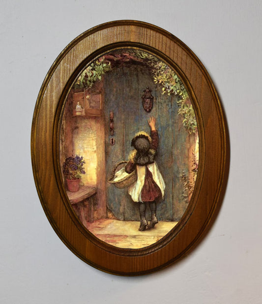 The Visitor Arthur Hopkins Light Oak Oval Wooden Framed Classic Art Print 3"x4", 3.5"x5", 4"x6", 5"x7", 6"x8"