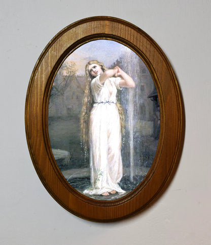 Undine John William Waterhouse Light Oak Oval Wooden Framed Classic Art Print 3"x4", 3.5"x5", 4"x6"
