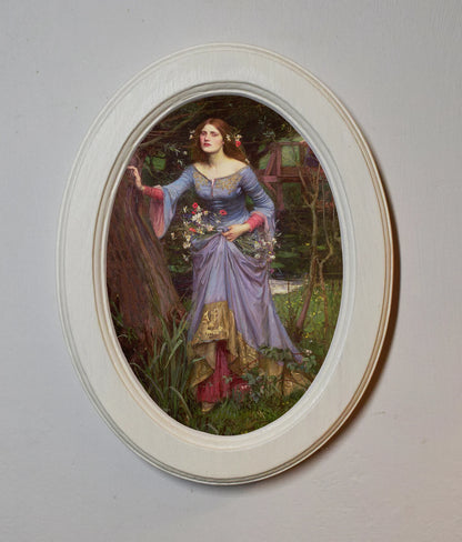 Ophelia 1910 John William Waterhouse Ivory Oval Wooden Framed Classic Art Print 3"x4", 3.5"x5", 4"x6", 5"x7", 6"x8"