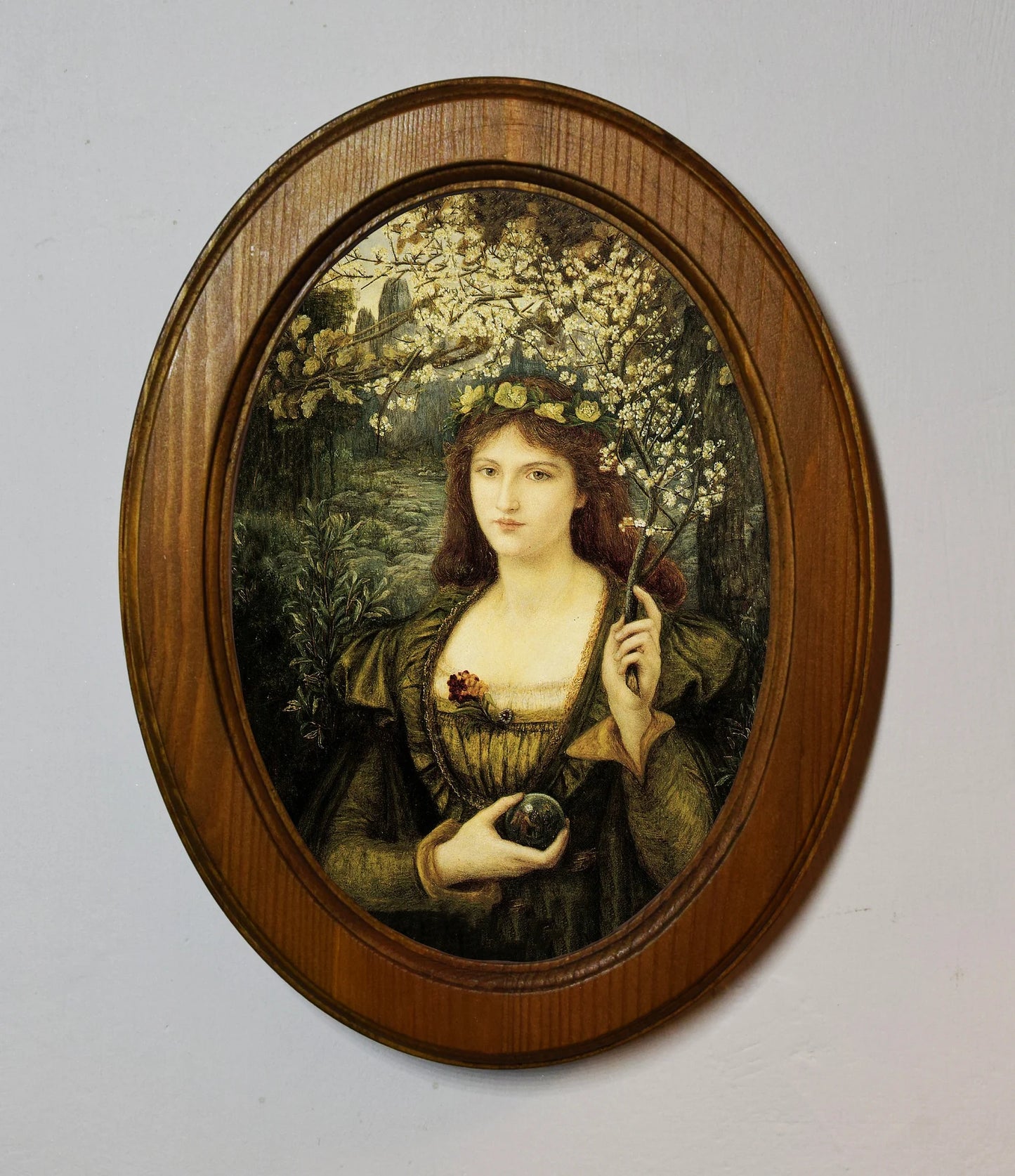 Madonna Marie Spartali Stillman Light Oak Oval Wooden Framed Classic Art Print 3"x4", 3.5"x5", 4"x6"