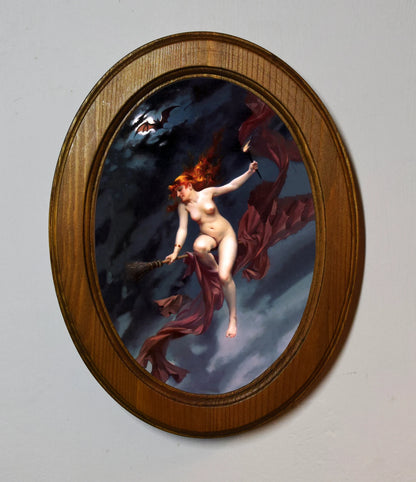 The Witches Sabbath Luis Ricardo Falero Light Oak Oval Wooden Framed Classic Art Print 3"x4", 3.5"x5", 4"x6", 5"x7", 6"x8"