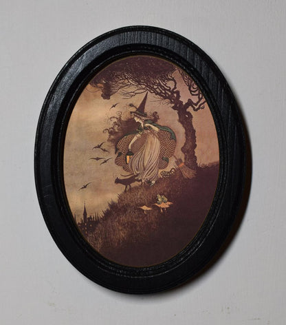 Spooky Hollow Witch Halloween Oval Wooden Framed Print 3"x4", 3.5"x5", 4"x6"
