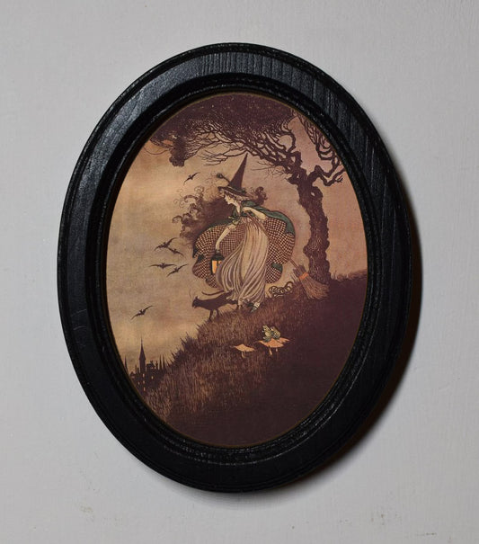 Spooky Hollow Witch Halloween Oval Wooden Framed Print 3"x4", 3.5"x5", 4"x6"
