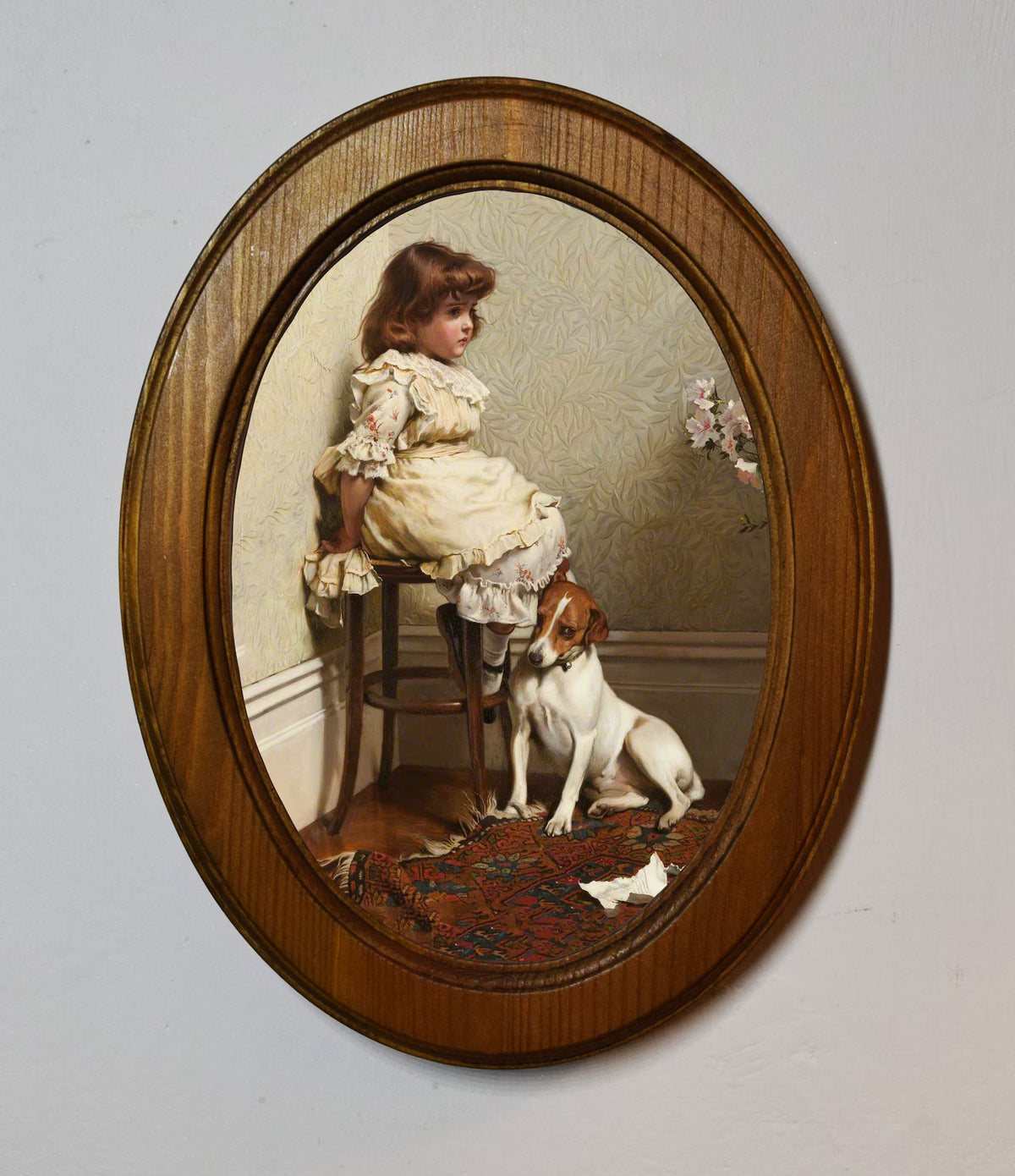 In Disgrace Charles Burton Barber Light Oak Oval Wooden Framed Classic Art Print 3"x4", 3.5"x5", 4"x6", 5"x7", 6"x8"
