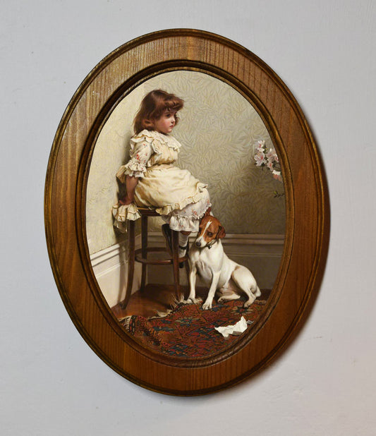 In Disgrace Charles Burton Barber Light Oak Oval Wooden Framed Classic Art Print 3"x4", 3.5"x5", 4"x6", 5"x7", 6"x8"