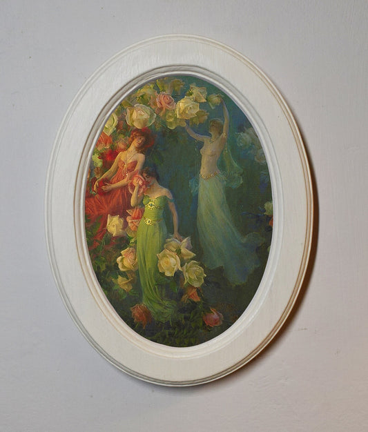 The Perfume of Roses Charles Courtney Curran Ivory Oval Wooden Framed Classic Art Print 3"x4", 3.5"x5", 4"x6"