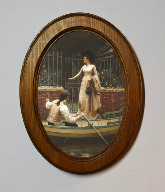 The Elopement Edmund Blair Leighton Light Oak Oval Wooden Framed Classic Art Print 3"x4", 3.5"x5", 4"x6"