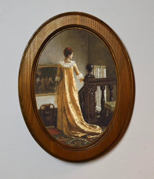 The Golden Train Edmund Blair Leighton Light Oak Oval Wooden Framed Classic Art Print 3"x4", 3.5"x5", 4"x6"