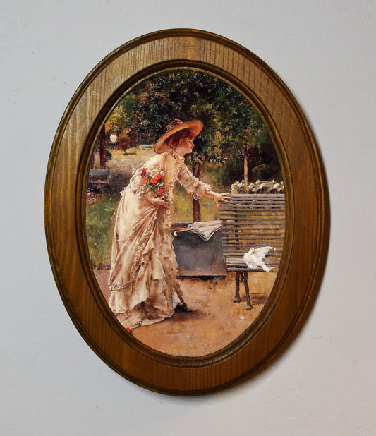 Afternoon in the Park Alfred Stevens Light Oak Oval Wooden Framed Classic Art Print 3"x4", 3.5"x5", 4"x6"