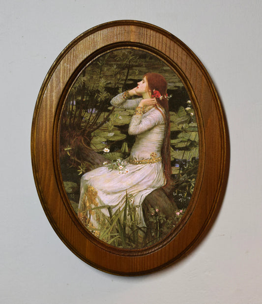 Ophelia John William Waterhouse Light Oak Oval Wooden Framed Classic Art Print 3"x4", 3.5"x5", 4"x6", 5"x7", 6"x8"