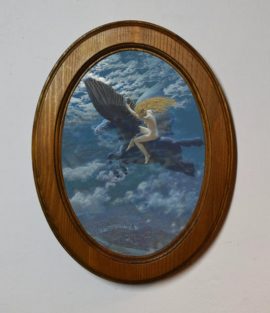 Dream Idyll (A Valkyrie) Edward Robert Hughes Light Oak Oval Wooden Framed Classic Art Print 3"x4", 3.5"x5", 4"x6"