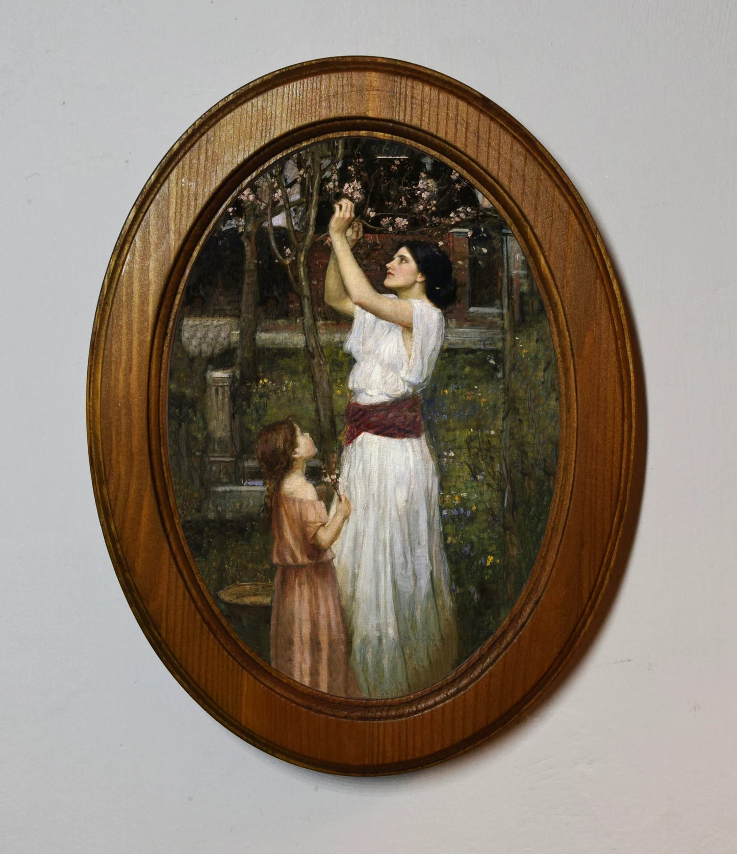 Gathering Almond John William Waterhouse Light Oak Oval Wooden Framed Classic Art Print 3"x4", 3.5"x5", 4"x6", 5"x7", 6"x8"