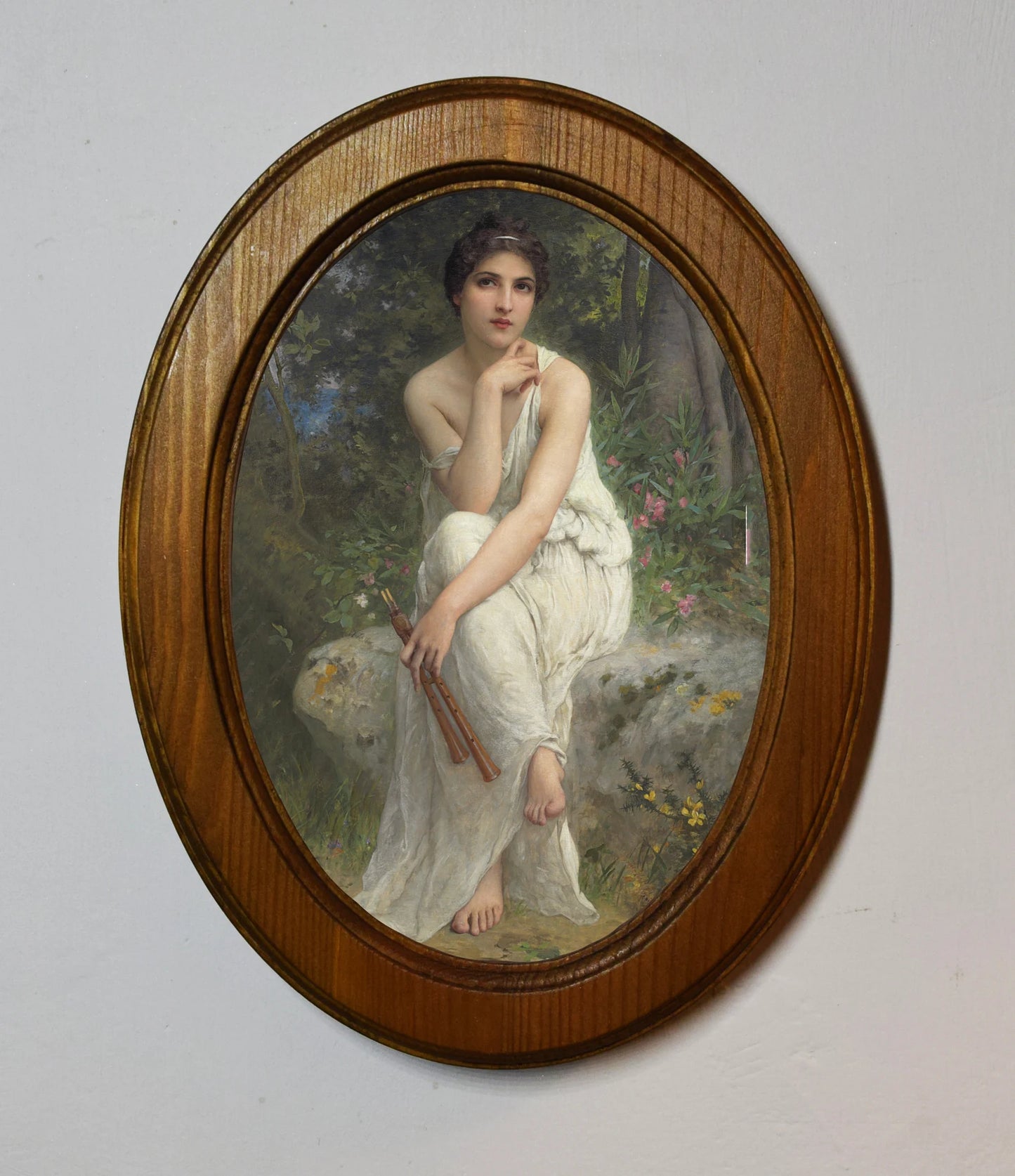 The Flute Player Charles Amable Lenoir Light Oak Oval Wooden Framed Classic Art Print 3"x4", 3.5"x5", 4"x6"