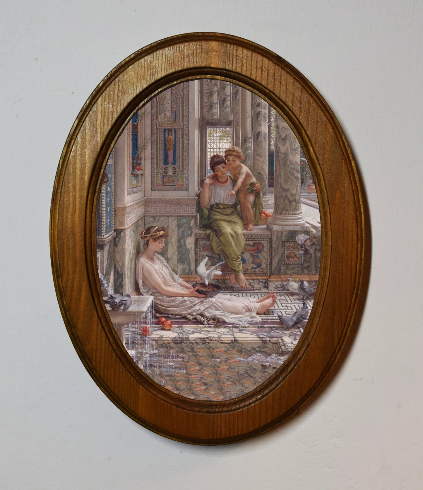 The Corner Of The Villa Edward John Poynter Light Oak Oval Wooden Framed Classic Art Print 3"x4", 3.5"x5", 4"x6"