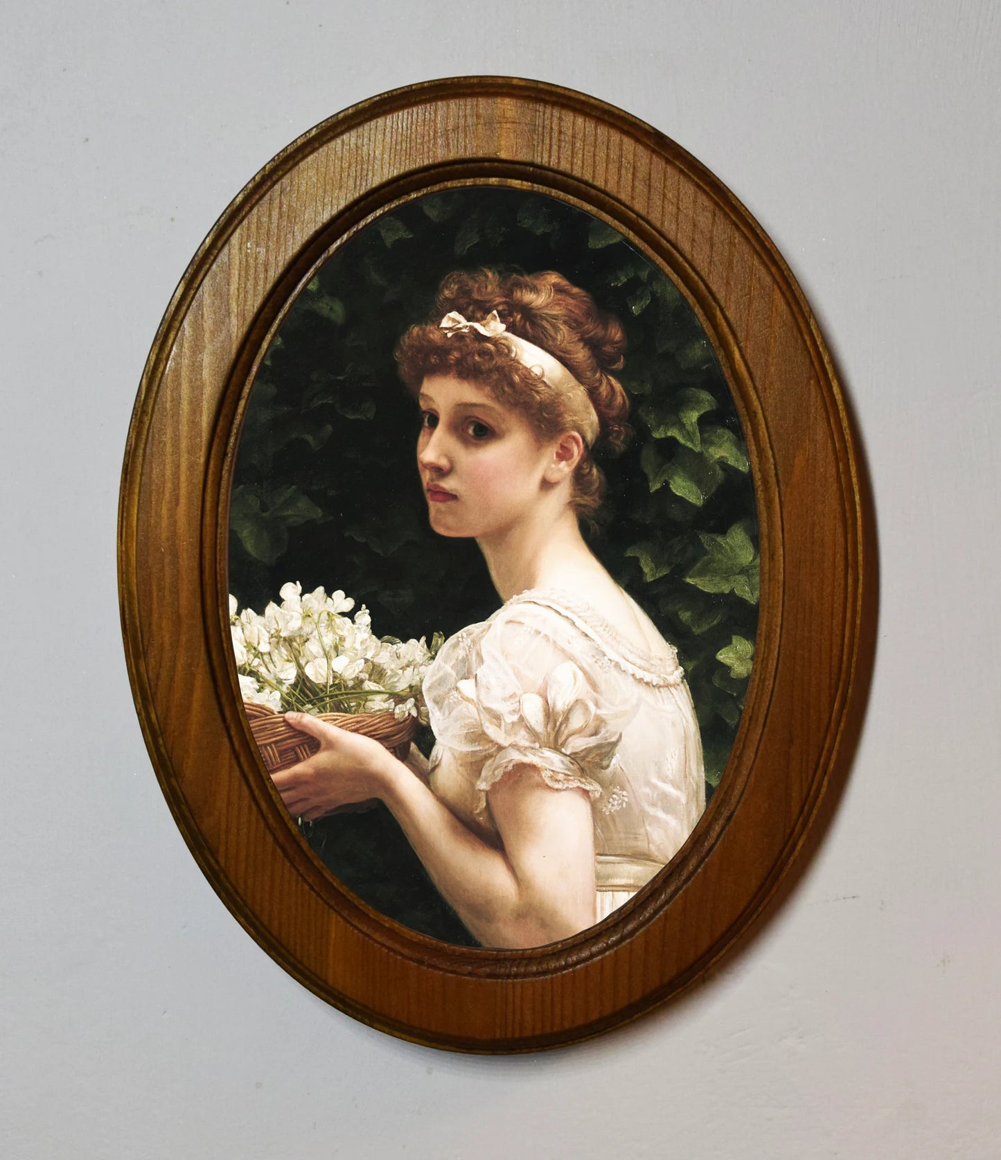 Pea Blossoms Edward John Poynter Light Oak Oval Wooden Framed Classic Art Print 3"x4", 3.5"x5", 4"x6", 5"x7", 6"x8"