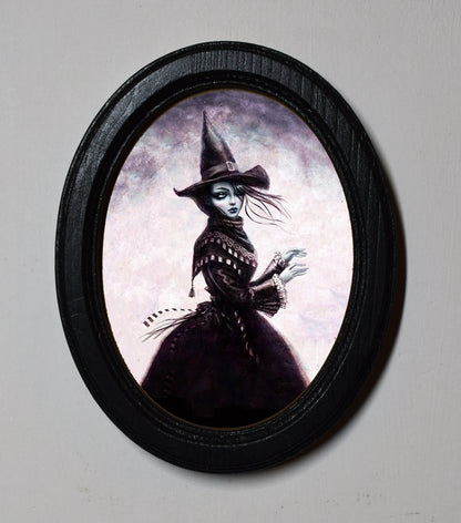 Gothic Witch Spooky Halloween Oval Wooden Framed Print 3"x4", 3.5"x5", 4"x6"