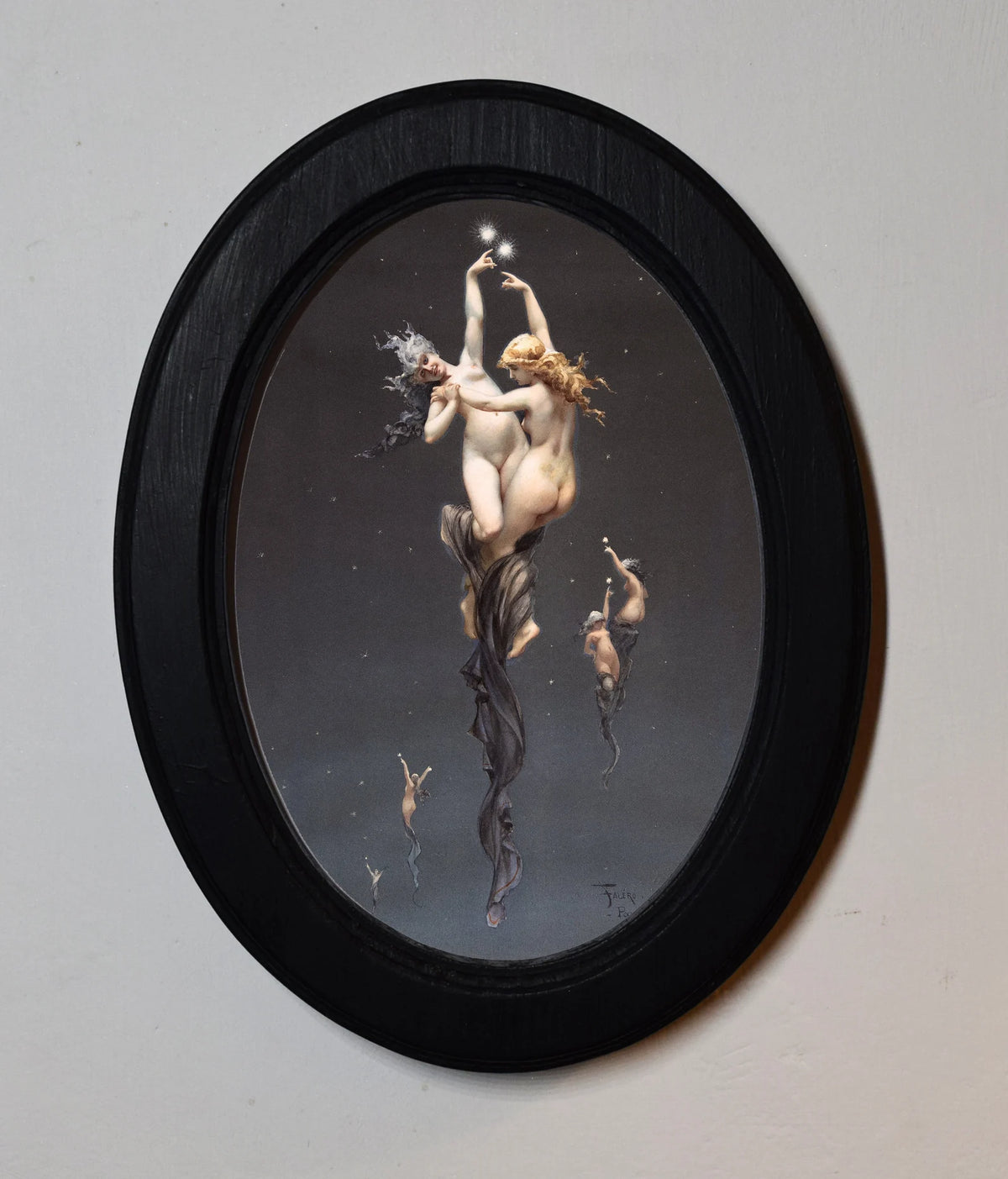 TwIn Stars Luis Ricardo Falero Black Oval Wooden Framed Classic Art Print 3"x4", 3.5"x5", 4"x6"