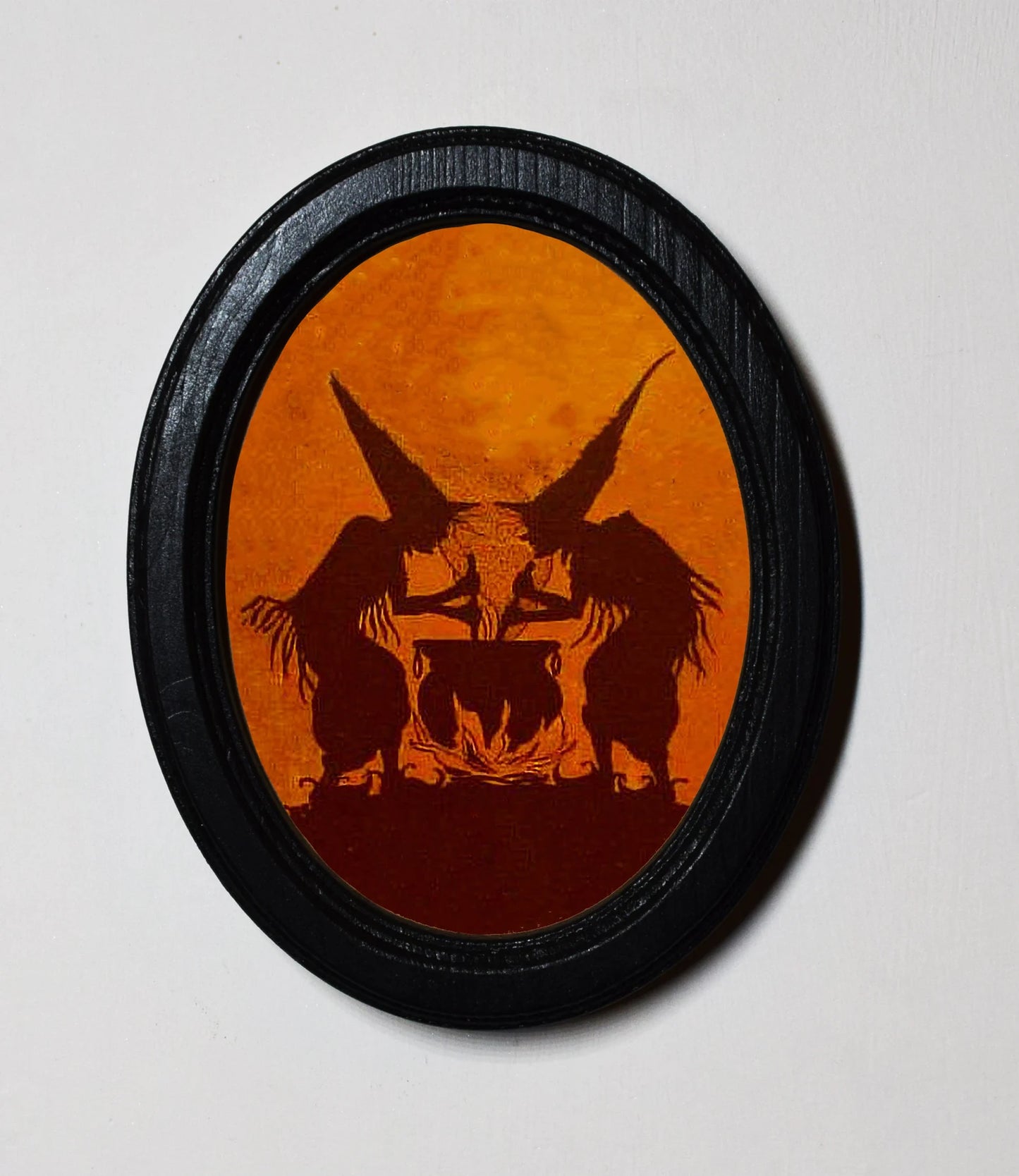 Stir Trouble Witches Cauldron Spooky Gothic Halloween Oval Wooden Framed Print 3"x4"