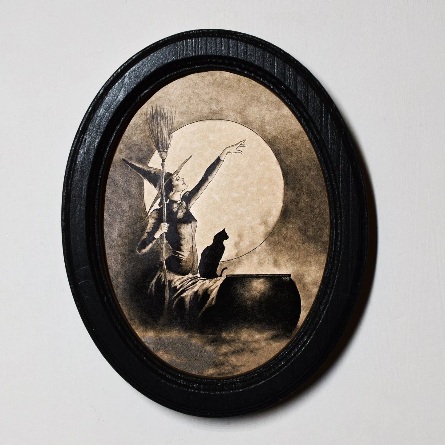 Majestic Witch Spooky Gothic Halloween Oval Wooden Framed Print 3"x4"