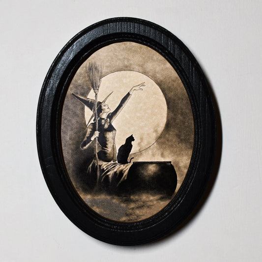 Majestic Witch Spooky Gothic Halloween Oval Wooden Framed Print 3"x4"