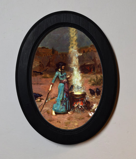 Magic Circle John William Waterhouse Black Oval Wooden Framed Classic Art Print 3"x4", 3.5"x5", 4"x6"