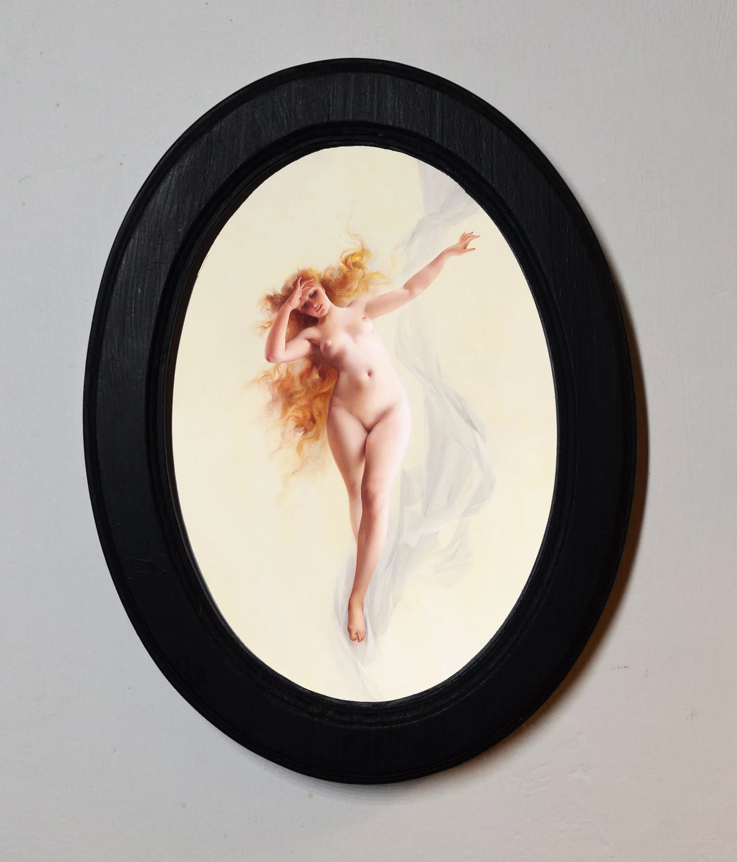Dawn Luis Ricardo Falero Black Oval Wooden Framed Classic Art Print 3"x4", 3.5"x5", 4"x6"