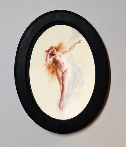 Dawn Luis Ricardo Falero Black Oval Wooden Framed Classic Art Print 3"x4", 3.5"x5", 4"x6"