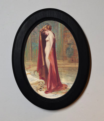 A Beauty Luis Ricardo Falero Black Oval Wooden Framed Classic Art Print 3"x4", 3.5"x5", 4"x6"