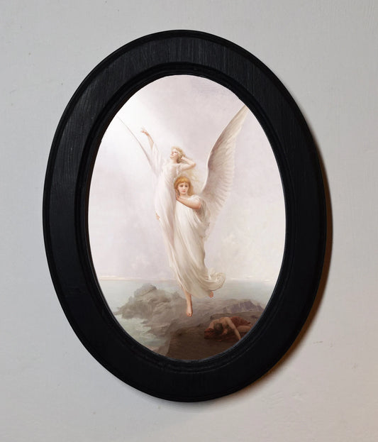 The Human Soul Luis Ricardo Falero Black Oval Wooden Framed Classic Art Print 3"x4", 3.5"x5", 4"x6"