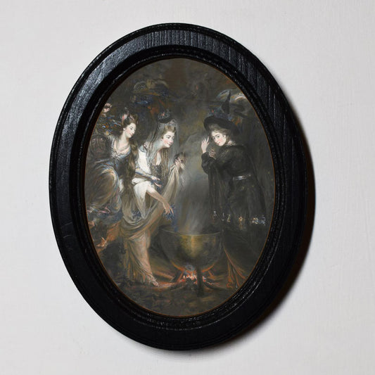 The Three Witches from Macbeth Spooky Halloween Oval Wooden Framed Print 3"x4"