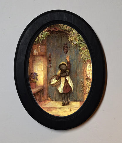 The Visitor Arthur Hopkins Black Oval Wooden Framed Classic Art Print 3"x4", 3.5"x5", 4"x6", 5"x7", 6"x8"