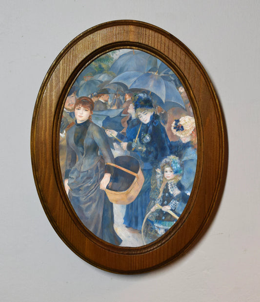 The Umbrellas Pierre-Auguste Renoir Light Oak Oval Wooden Framed Classic Art Print 3"x4", 3.5"x5", 4"x6"