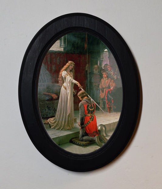 The Accolade Edmund Blair Leighton Black Oval Wooden Framed Classic Art Print 3"x4", 3.5"x5", 4"x6", 5"x7"