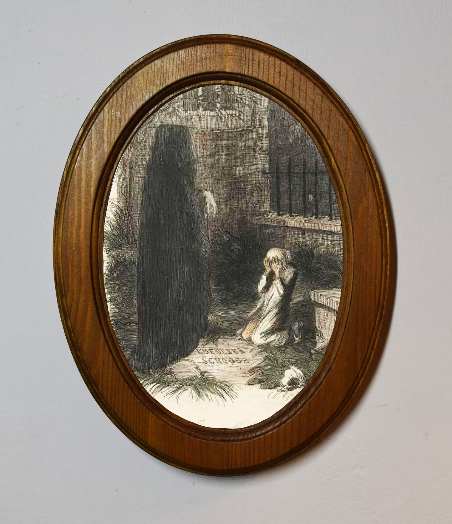 Christmas Yet To Come John Leech A Christmas Carol Light Oak Oval Wooden Framed Christmas Classic Art Print 3"x4", 3.5"x5", 4"x6", 5"x7", 6"x8"