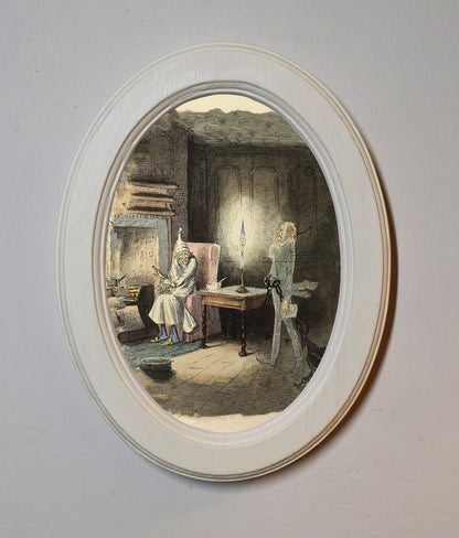Jacob Marley's Ghost John Leech A Christmas Carol Ivory Oval Wooden Framed Christmas Classic Art Print 3"x4", 3.5"x5", 4"x6", 5"x7", 6"x8"