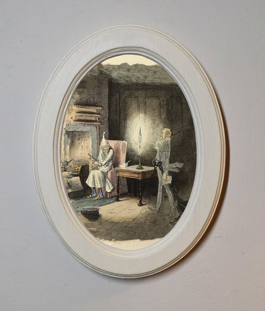Jacob Marley's Ghost John Leech A Christmas Carol Ivory Oval Wooden Framed Christmas Classic Art Print 3"x4", 3.5"x5", 4"x6", 5"x7", 6"x8"